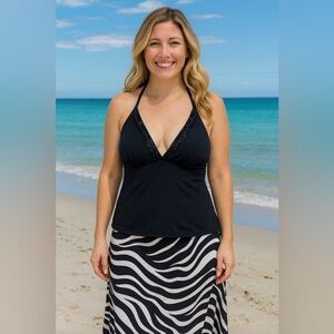 Calvin Klein Black Embellished Tankini Top Size 10